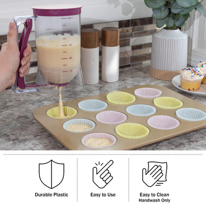 Pancake Batter Dispenser - 4-Cup Batter Dispenser with Squeeze Handle for Pancakes, Waffles, Muffins, and Crepes - Baking Tools (Purple)
