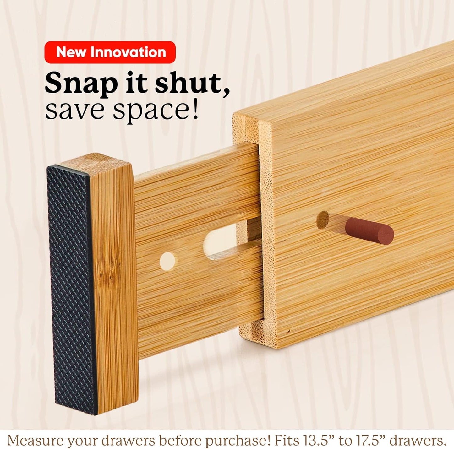 Expandable Bamboo Drawer Dividers - Wooden Organizers for Clothes, Kitchen Utensils, Bathroom, Dresser [13.5" - 17.5"]