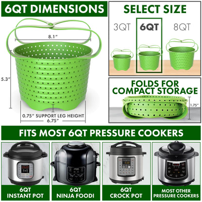 Avokado Silicone Steamer Basket for 6qt Instant Pot [3qt, 8qt avail], Other Pressure Cookers - 100% Food Safe, BPA-Free, Dishwasher Safe Collapsible Vegetable Steamer Basket & Strainer