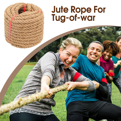 Jute Rope (1 in X 100 ft), 25mm Thick Twisted Manila Ropes,Tug of War Rope,Thick Ropes Natural Heavy Duty Hemp Rope for Swing Bed, Crafts, Railing, Tug of War, Home Decorating (25mm, 100FT)