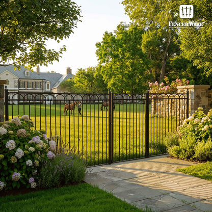 Fencer Wire 104FT Heavy Duty Arc Fence Barrier Kit, Anti-Rust Metal Steel Fence with 4FT Height X 8FT Width Panels, Gate, Posts, Connectors, Outdoor Fencing for Yard, Pool, Patio