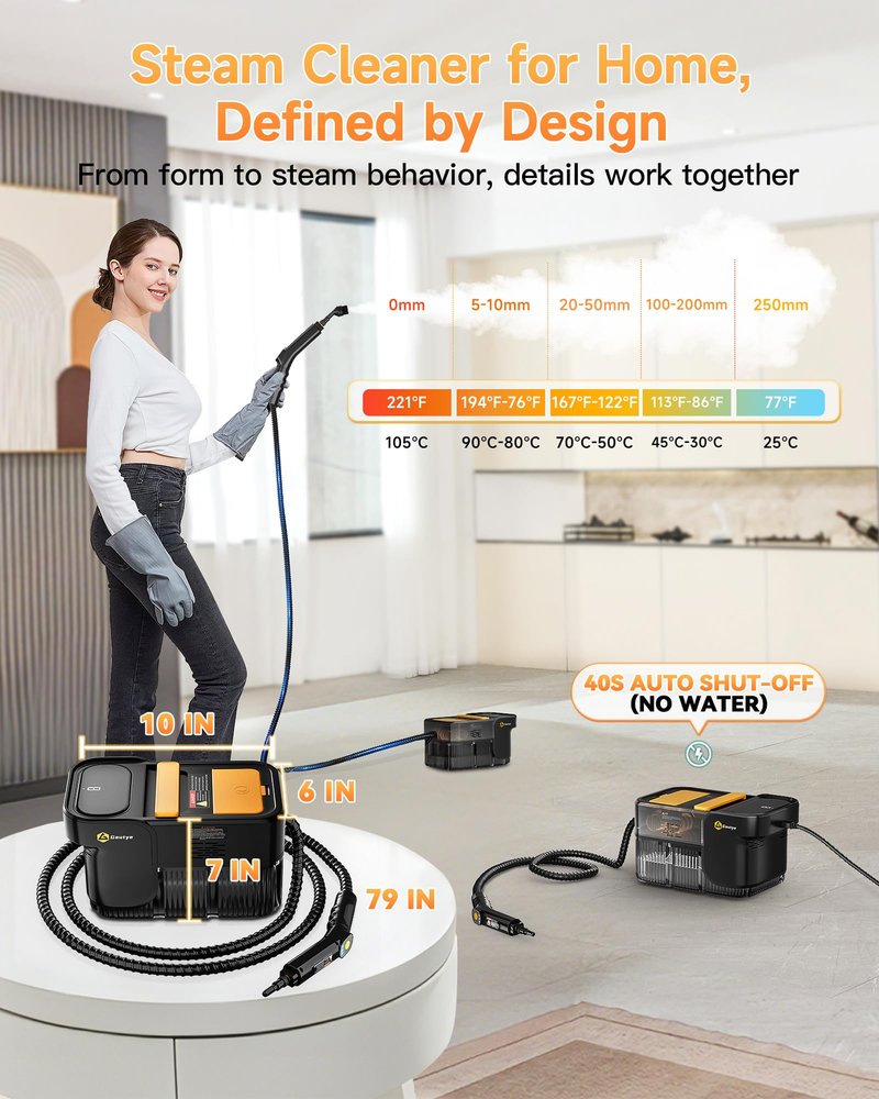 Gautye Steam Cleaner, 3 Level Adjustable Handle, 10s Heat Up, 2.11 Quarts Tank, Handheld Steam Cleaner with 18 pcs Accessories, Steam Cleaner for Home for Floor, Dirt, Grease, Grout, Tile, Car