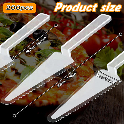 Suclain 200 Pieces Clear Disposable Cake Knife Bulk for Wedding Party 9.1 Inch Plastic Cake Server Cutting Plastic Spatula Knives Pie Pizza Pastry Slicer Serving Utensils for Kitchen