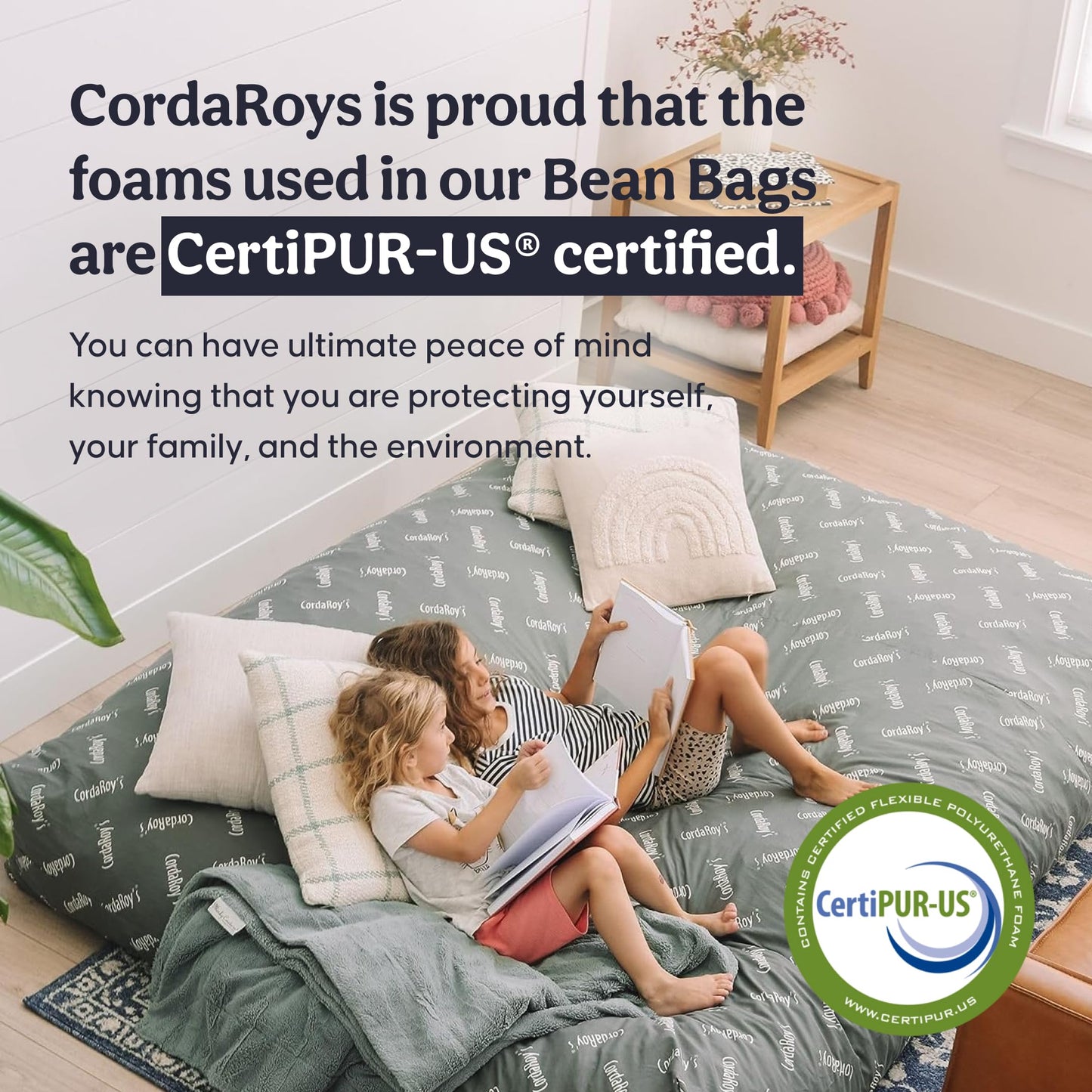 CordaRoy's Chenille Bean Bag Chair, Convertible Chair Folds from Bean Bag to Lounger, As Seen on Shark Tank, Moss - Full Size