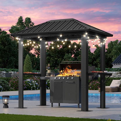 Aoxun Hardtop Gazebo 5 x 8 FT, Outdoor Metal Hard Top Gazebo,Grill Gazebo Permanent BBQ Pavilion with Galvanized Steel Roof, Aluminum Pavilion with Shelves for Lawn, Garden, Patio, Backyard
