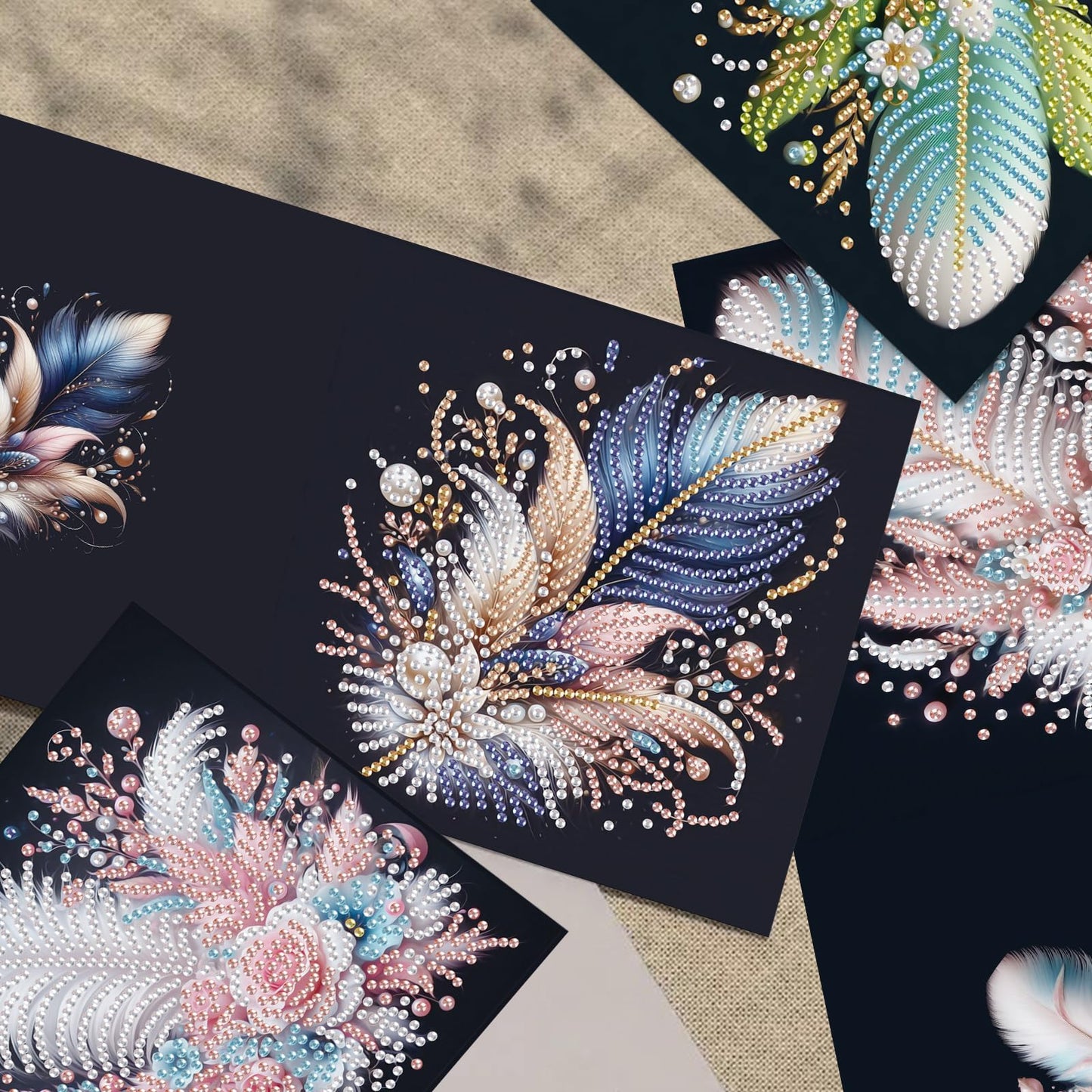 TDFERAN 6 Pack DIY Diamond Painting Greeting Cards Assortment with Envelopes Diamond Art Kits for Adults Blank Cards Cards for All Occasions Thank You Baby Wedding and More Note Cards Feather