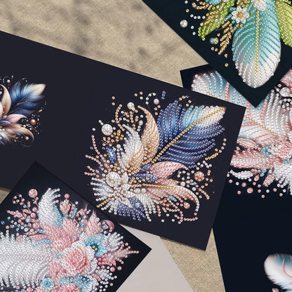 TDFERAN 6 Pack DIY Diamond Painting Greeting Cards Assortment with Envelopes Diamond Art Kits for Adults Blank Cards Cards for All Occasions Thank You Baby Wedding and More Note Cards Feather