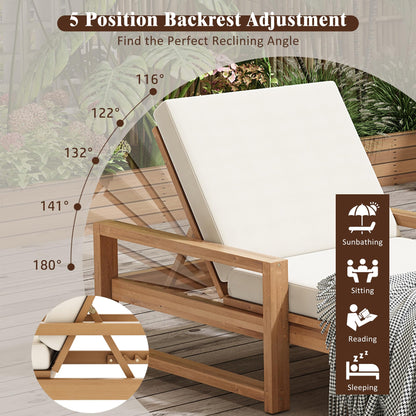 Outdoor Chaise Lounge Chair Set of 2, Patio Chaise Lounge Recliner with Adjustable Backrest, Acacia Wood Poolside Chaise Lounge with Thick All-Weather Cushions for Patio, Deck and Backyard(A)