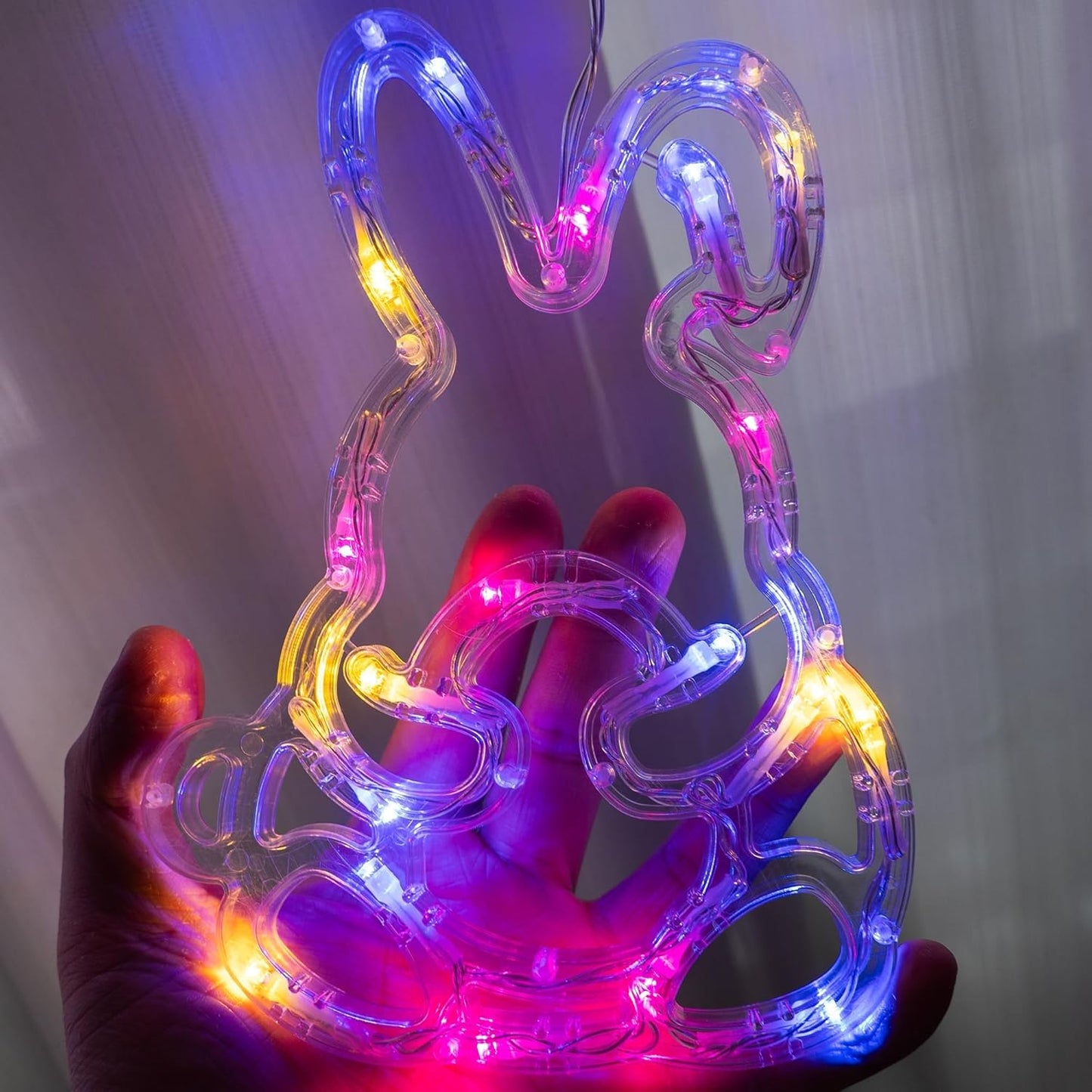 222LED 9FT 8 Dazzle Bright Easter Lights, Pastel Rabbit and Eggs Curtain String Lights with Modes, Plug in Easter