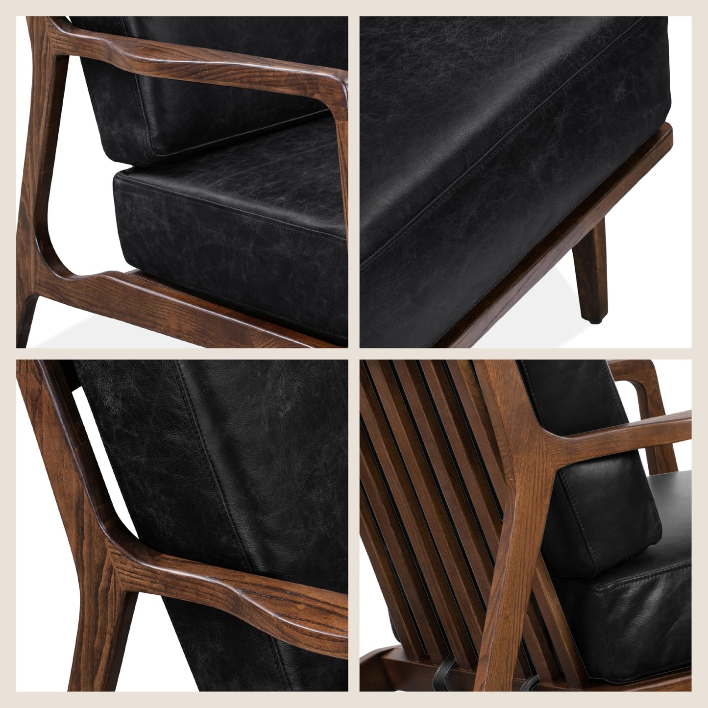 Poly & BARK Verity Leather Accent Chair – Armchair with Walnut Wood Frame – Fashion-Forward Lounge Seating for Living Room – Upholstered in Onyx Black Leather for Modern Style