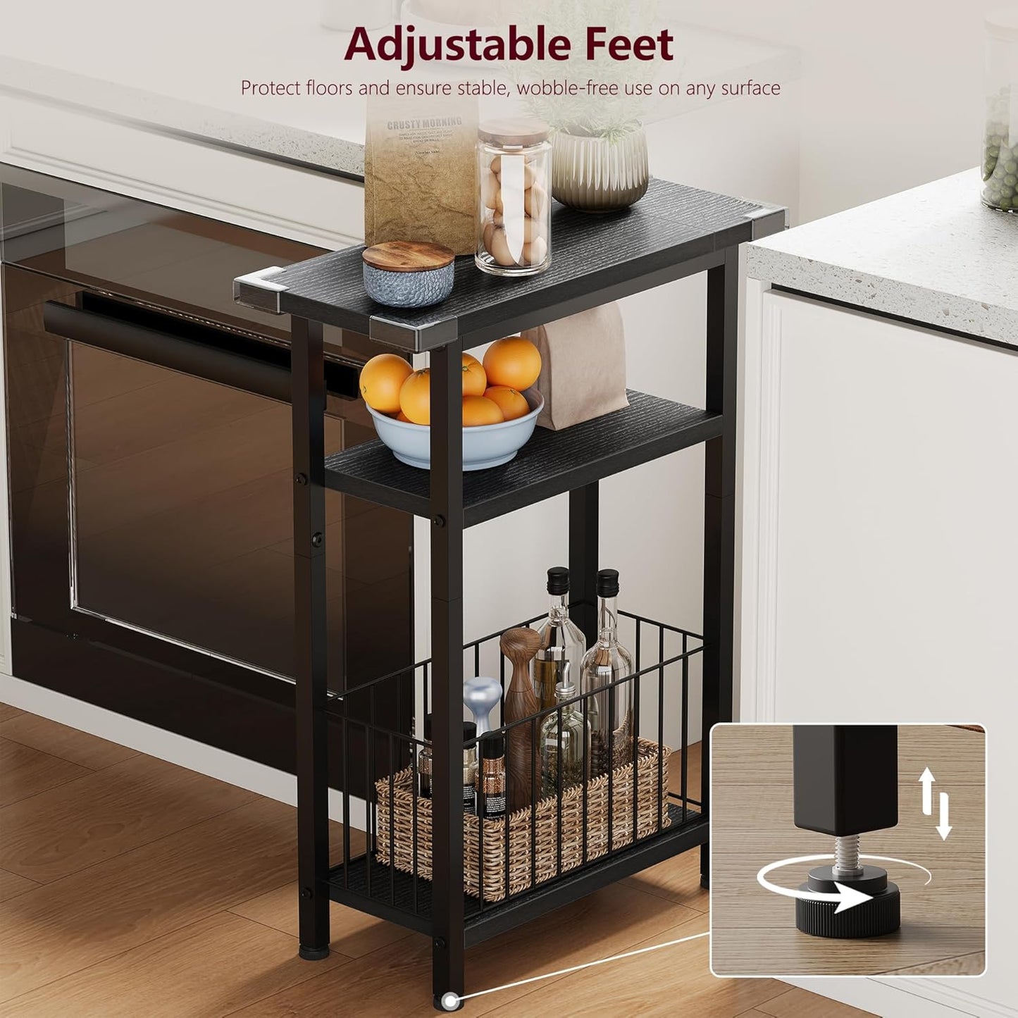25.2" HET004BK1 Heybly Small Narrow Side Table for Small Space, Thin Bedside Table with Storage Basket, Skinny End