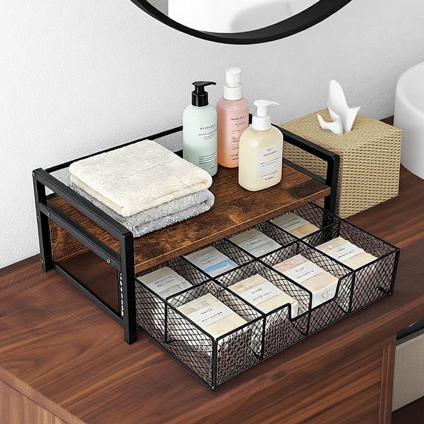 ULIKEUS Tea Bag Organizer Wood Tea Organizer with 8 Compartments Storage Chests Tea Station Chest Display Container Box for Countertop Kitchen