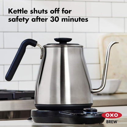 OXO Brew Gooseneck Electric Kettle - Adjustable Temperature Hot Water Kettle for Pour Over Coffee & Tea, 1L Stainless Steel