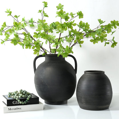 Approx.14 Earthy Gray Pottery Vase with Two Decorative Handles