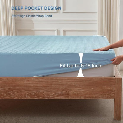 BEDLORE Waterproof Mattress Protector - Twin XL Deep Pocket Pad for 6"-15" Depth | Soft Sky Blue Cover