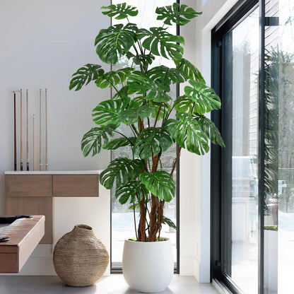 Roselywed Artificial Monstera Deliciosa Tree 8FT with 27 Split Leaves Realistic Tropical Swiss Cheese Plant 94 Inch Tall Large Fake Faux Palm Black Pot for Indoor Home Office Porch Mall Hotel Decor