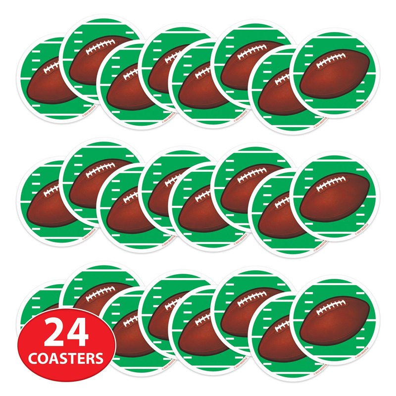 Beistle Football Coasters, Set of 24, Tableware for Game Day Parties, and Tailgating, Drink and Beverage Protectors for Sports-Themed Events
