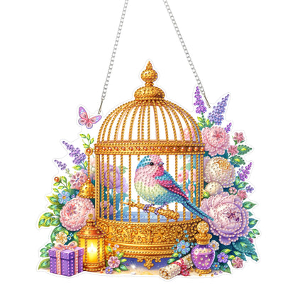 Yunzlly DIY Hanging Diamond Art Pendant Kit, Special Crystal Double Sided Diamonds Painting Ornament Kit for Adults, Acrylic Gem Painting Board for Window&Door&Wall (Bird)