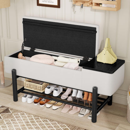 Merax Entryway Shoe Bench with Flip-Top Storage Compartment and Padded Seat Cushion, Modern Storage Bench with 2-Tier Shoe Rack Organizer for Entryway, Hallways, Front Door Entrance, Foyer, Black