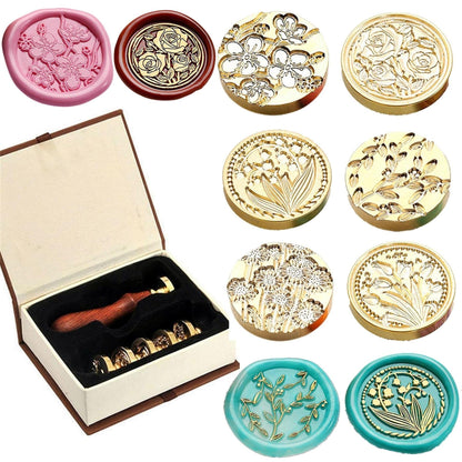 JUPPE 6pcs Flower Wax Seal Stamp Set, Cherry Blossom Rose Bell Orchid Branches Tulip Various Flowers Sealing Wax Stamp for Wedding Invitation, Envelopes, Party, Birthday, Christmas Card, Gift Wrap