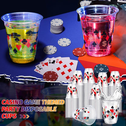 Uiifan 50 Pcs Casino Party Decorations Las Vegas Cups Casino Game Night Party Supplies 12 oz Poker Disposable Plastic Shot Cups for Hot Cold Drinking Office Home Dice Vegas Birthday Favors