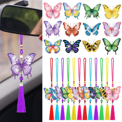 JenPen 12 Pcs Butterfly Diamond Art Kits Diamond Painting Car Ornaments Double Sided Butterfly Painting Keychain Hanging Ornament DIY Crafts Crystal Gem Paint for Adult Beginner Gifts