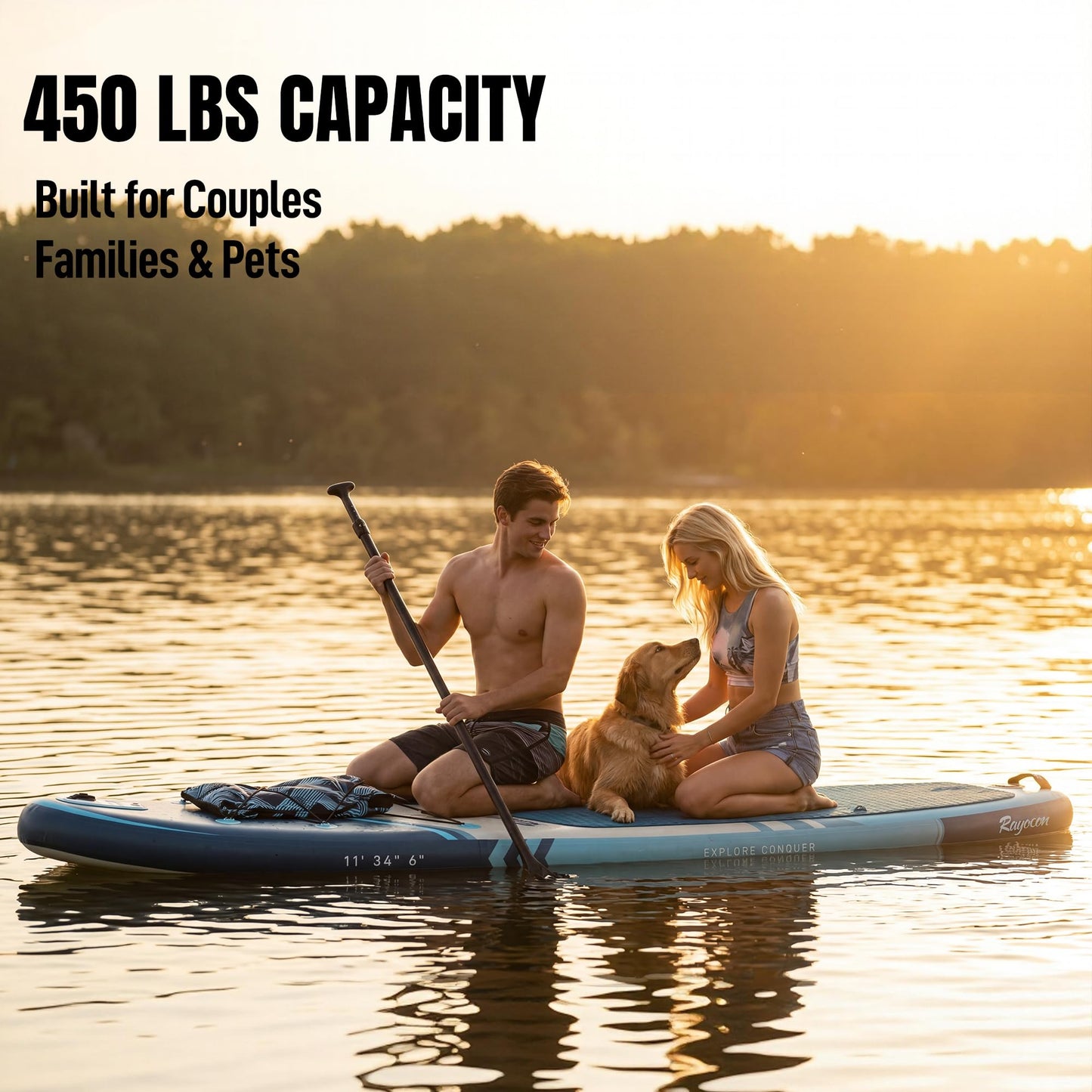Inflatable Stand Up Paddle Board 11'×34" Extra Wide SUP, Ultra-Stable for Adults & Dog, 450lbs, Dual Chamber Pump, Fiberglass Paddle, Military Grade Dual Layer, Deep Sea Gradient Design
