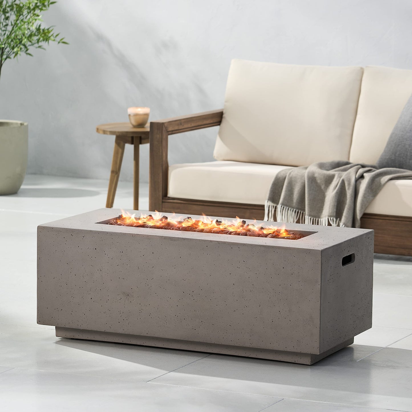 Christopher Knight Home Aidan Outdoor 40,000 BTU Rectangular Fire Pit (No Tank Holder) - Lightweight Concrete - Light Gray