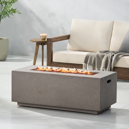 Christopher Knight Home Aidan Outdoor 40,000 BTU Rectangular Fire Pit (No Tank Holder) - Lightweight Concrete - Light Gray