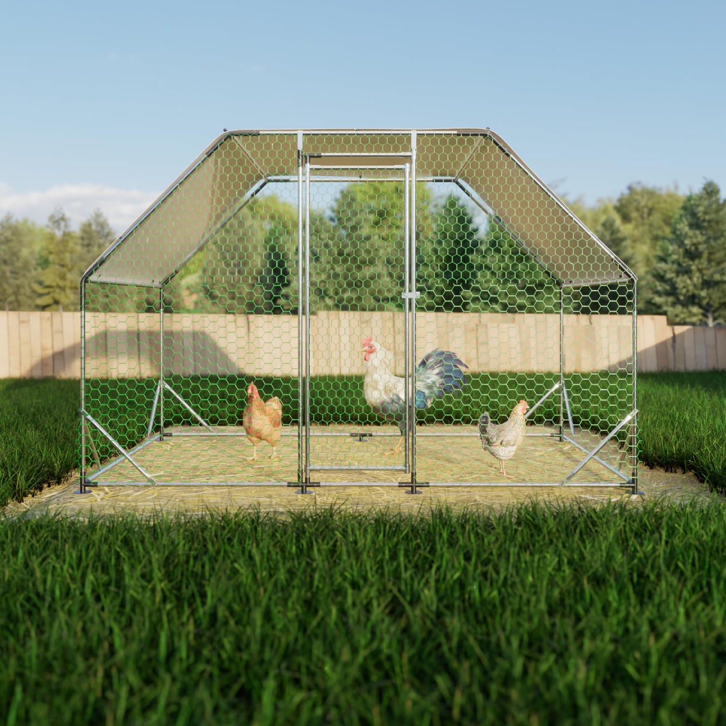 KEIKI Large Metal Chicken Coop, Metal Chicken Run, Farm Poultry Run Hutch Hen House, Heavy Duty Outdoor Walk-in Chicken Pen for Poultry Duck Rabbit, 9.94ft x 6.46ft x 6.36ft