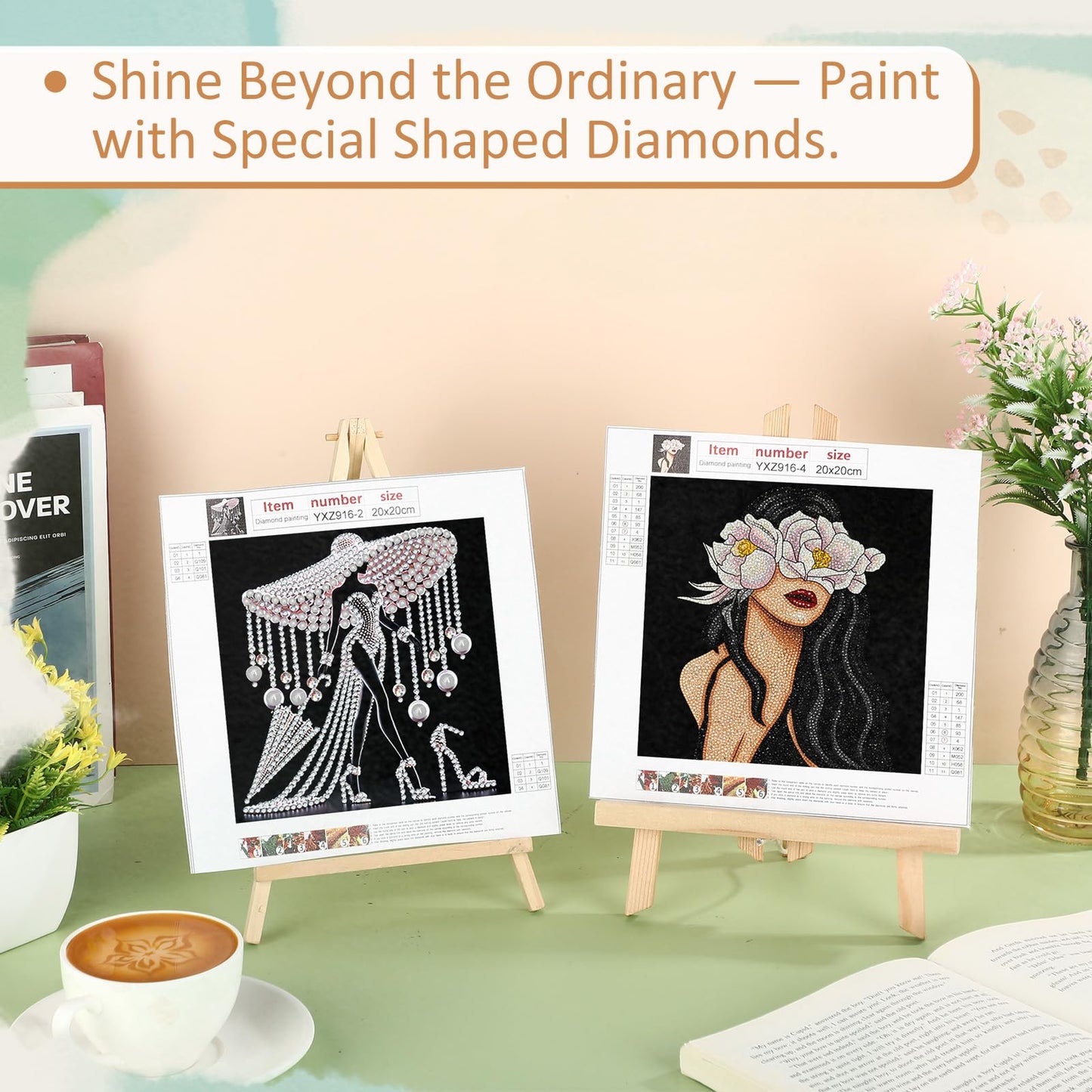 Jaloro 6 Pack 8 x 8 Inch 5d Crystal Diamond Painting Kits for Adults, Elegant Woman Butterfly Flower Diamond Art Kits, DIY Rhinestone Picture Sets for Beginner Artist Home Wall Decor Gifts, No Frame