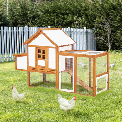 Wooden Chicken Coop & Rabbit Hutch – Portable Hen House for 4-6 Chickens with 5 Access Doors, Nesting Box, Removable Tray, & PVC Roof, Backyard Chicken House for Rabbits, Ducks, Cats, Guinea Pigs