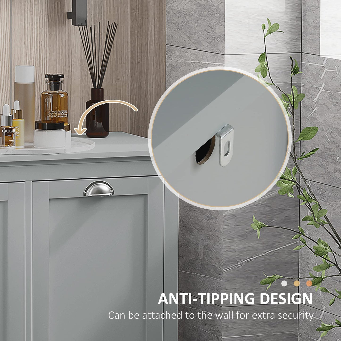agnixnaf Laundry Sorter Cabinet,Bathroom Storage Organizer with Two-Compartment Tilt-Out Hamper,Gray