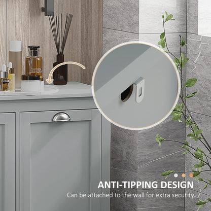 Tilt Out Laundry Sorter Cabinet, Bathroom Storage Organizer with Two Compartment Tilt Out Hamper, Gray