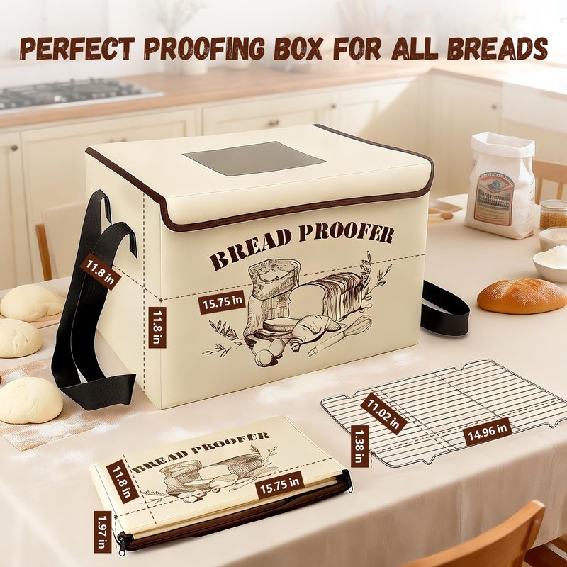 Brivouen Bread Proofing Box, Foldable Bread Proofer Warming Box 50-122℉ Control & 48H Timer, 3 Sided Heating Sourdough Proofing Boxes with Metal Rack for Bread Baking, Making, Pizza, Yogurt, Kombucha
