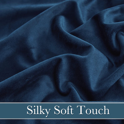 RYB HOME Velvet Curtains 96 inches - Blackout Curtains for Living Room,Thermal Insulated Noise Reducing Panels Luxury Vertical Sense Window Decor for Party Backdrops, Navy Blue, W52 x L96, 2 Panels