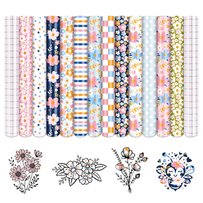 Tintnut Boho Permanent Adhesive Vinyl-12 Sheets 12"x10" Candy and Flowers Pattern Self Adhesive Vinyl Candy Boho Permanent Vinyl for DIY