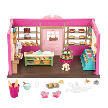 Li'l Woodzeez – Tickle – Your – Taste – Buds Bakery Dollhouse Playset with Furniture & Accessories for Pretend Play, Miniature Toy Food & Kitchen Set, 3+ Years