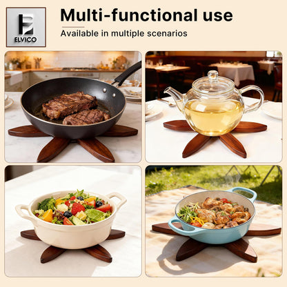 Wooden Trivets for Hot Dishes, Wooden Tree Trivet Set of 4 + 1 Stand Stored Like a Christmas Tree, Premium Heat-Resistant Natural Trivet Set for Kitchen Countertop, Bowl, Teapot