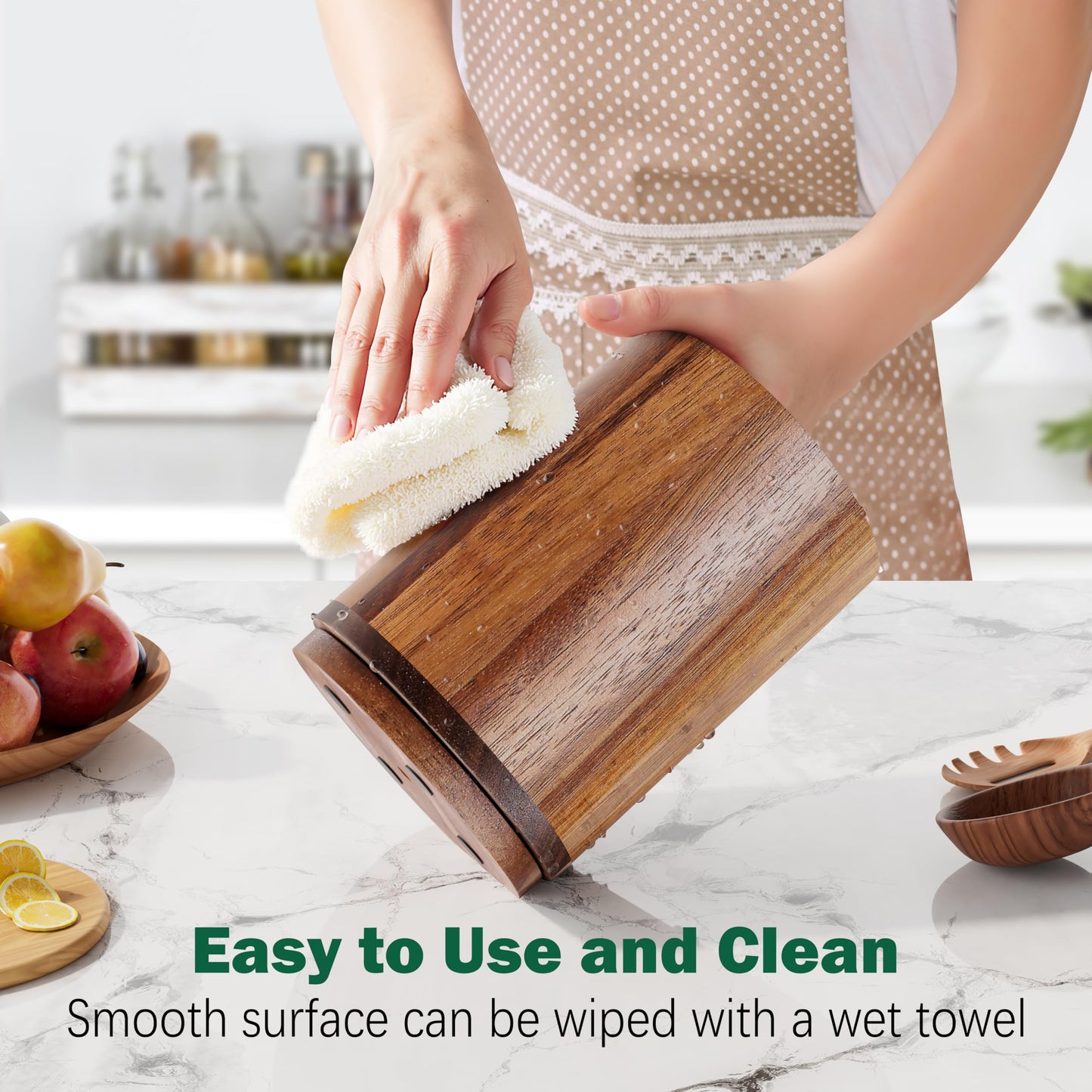 Segtenant Utensil Holder, Acacia Wood Kitchen Utensil Holder for Countertop, 360°Rotating Cooking Utensil Crock for Kitchen Counter, 7.2" Large Utensil Organizer for Spatula