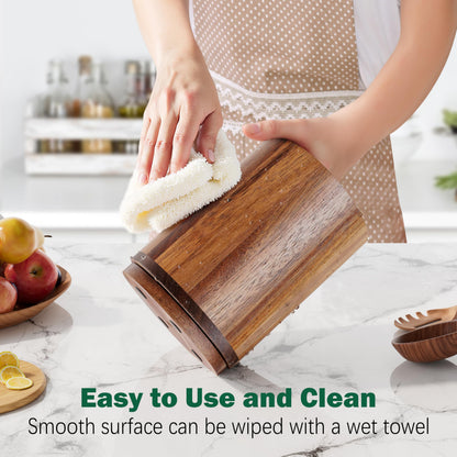 Segtenant Utensil Holder, Acacia Wood Kitchen Utensil Holder for Countertop, 360°Rotating Cooking Utensil Crock for Kitchen Counter, 7.2" Large Utensil Organizer for Spatula