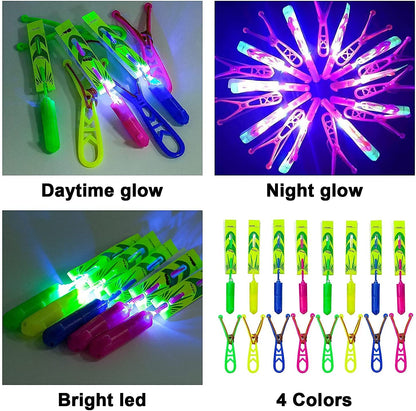 Rocket Copters Slingshot LED Light Up Helicopters, 6 Copters and 3 Launchers - As Seen on TV for Unisex Children