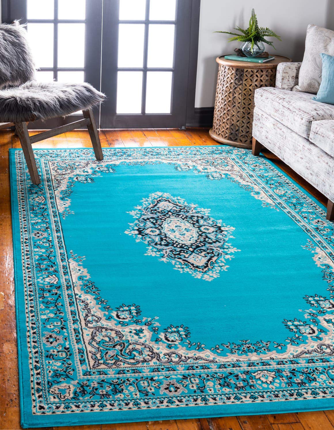 Unique Loom Reza Collection Traditional Persian Style Area Rug, 9 ft 10 in x 13 ft, Turquoise/Ivory