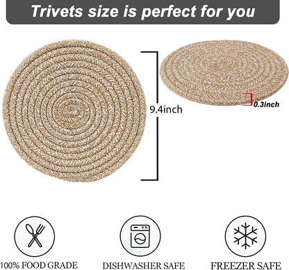 Pot Holders Trivets Set 4 Pcs, Potholders for Kitchens, 100% Pure Cotton Thread Weave Trivets for Hot Dishes/Pot/Bowl/Teapot/Hot Pot Holders, 7.9 Inches