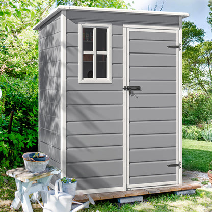 DWVO 5x3 FT Outdoor Storage Shed with Floor, All-Weather Resin Storage Shed with Window & Lockable Door, Waterproof Plastic Tool Storage for Garden Patio, Gray