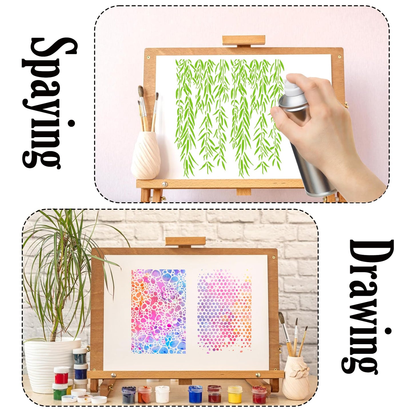19pcs Stencils for Crafts Reusable Musical Notes Brick Branches Floral Texture Dot Background Template Drawing Layering Stencils for Painting on Wood Scrapbook Furniture Paper Card Decor(crafts19)