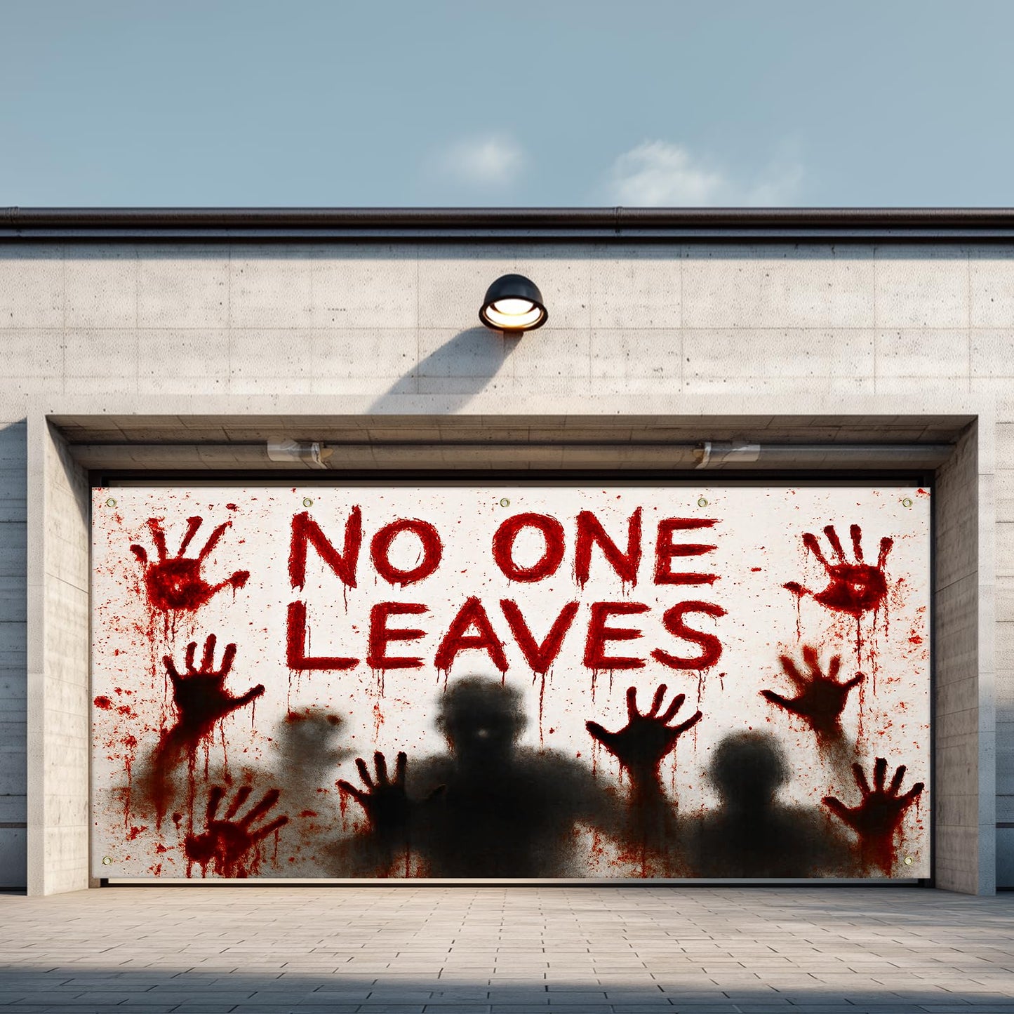IVN Halloween Garage Door Garland 13x6ft No One Leaves Zombie Hands Bloody Wall Cover Porch Hanging Garland Outdoor Indoor Spooky Party Decorations
