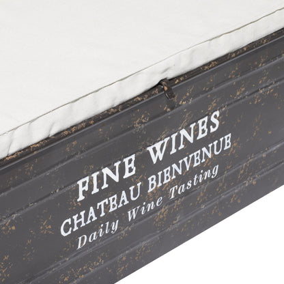 Deco 79 Metal Room Storage Bench Entryway Bench with Cream Burlap Top and Champagne Typography, Bench 48" x 16" x 17", Brown