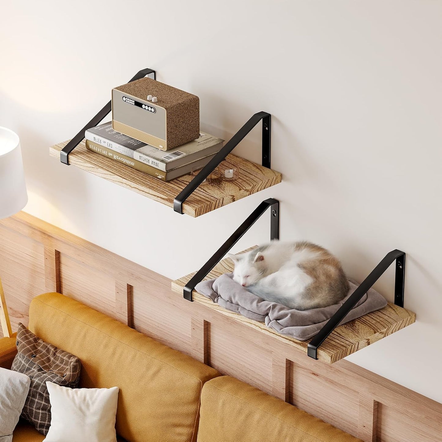 16.5 12 0.6in Fixwal X X Floating Shelves, Rustic Wood Large Wall Mounted Shelves for Decor Storage for Bedroom, Living