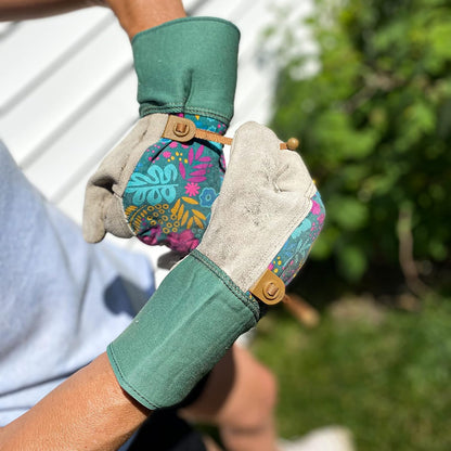 Wells Lamont Women's Botanical Print Leather Palm Pruning Gardening Gloves, Medium (4183M)